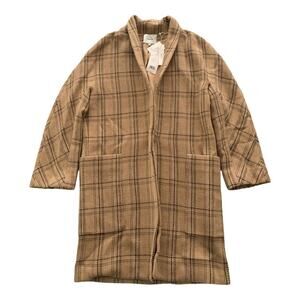 Vince Collarless Women's Coat Small Camel Plaid Wool Blend Overcoat Jacket $795